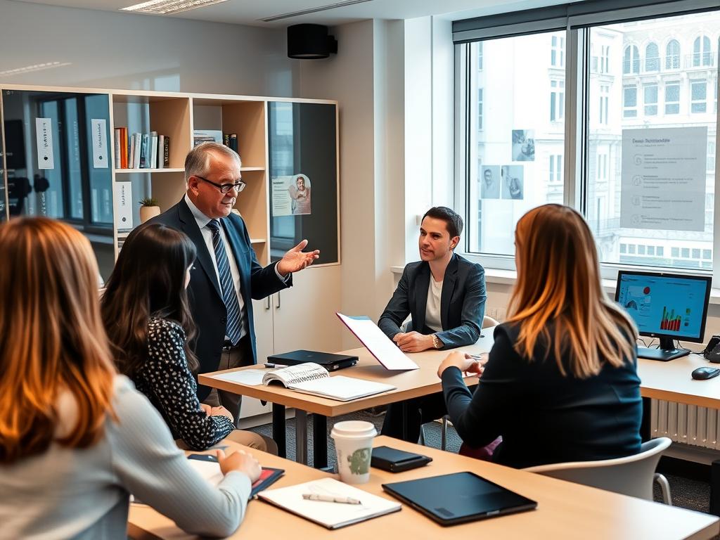 American language instructor teaching English to European business professionals American language instructor teaching English to European business professionals