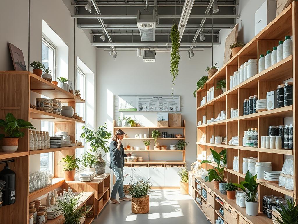 Eco-friendly product store in Copenhagen showcasing sustainable household items Eco-friendly product store in Copenhagen showcasing sustainable household items