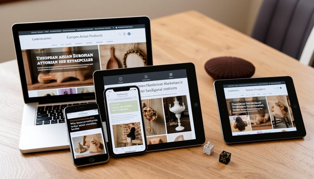 European artisan marketplace platform displayed on devices European artisan marketplace platform displayed on devices