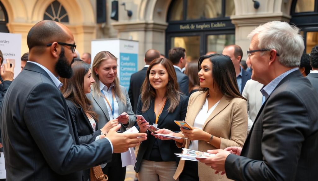 European entrepreneur networking at a local business event European entrepreneur networking at a local business event