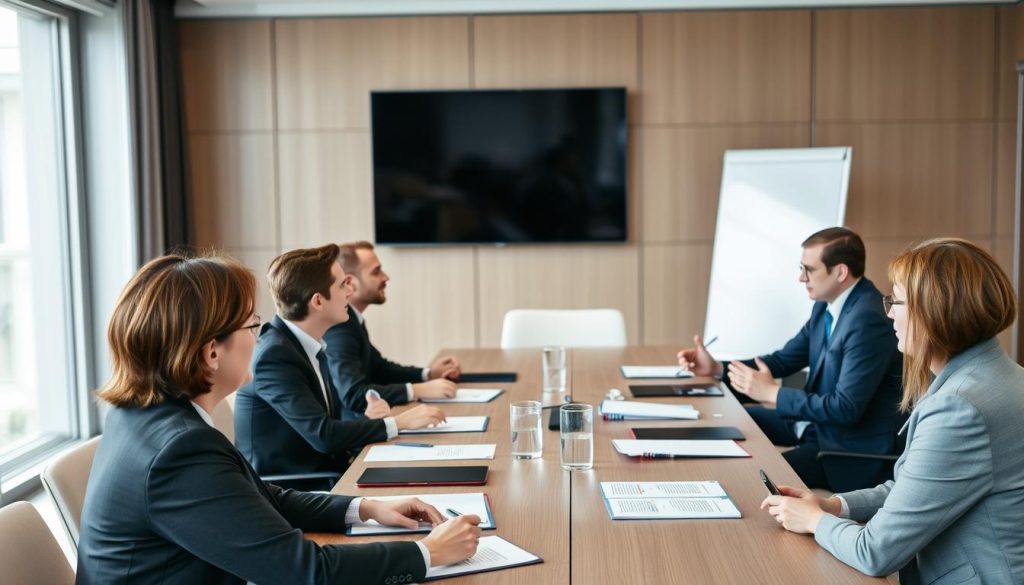 German business meeting showing formal business culture and etiquette