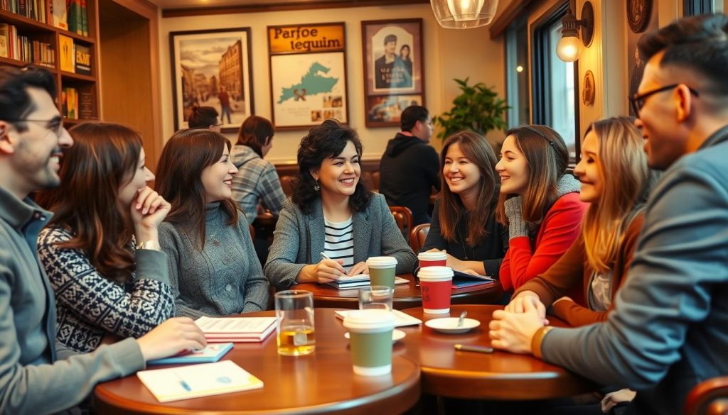 Language exchange meetup in a European café Language exchange meetup in a European café
